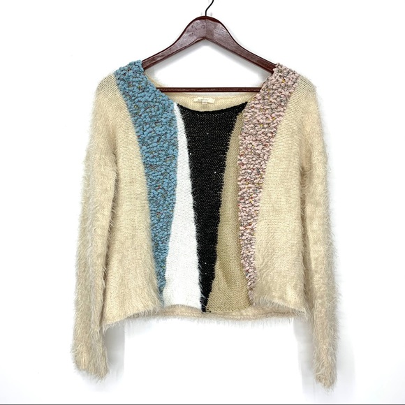 Mystree Unique Print Metallic Mesh Popcorn Soft Eyelash Sweater Size Small - Picture 1 of 15